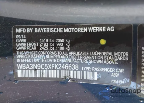 2015 BMW 428I xDrive из США, поврежденный, VIN WBA3N9C5XFK246638